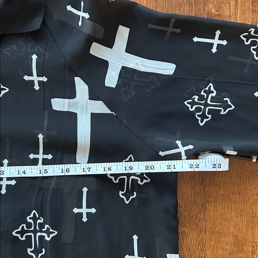 Marisol edgy Goth rock, sheer blouse cross design, black white top women’s large - Picture 10 of 14